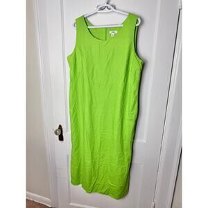 Vintage Cato Dress Women's Plus 18 Apple Green Linen Midi Sleeveless Lagenlook